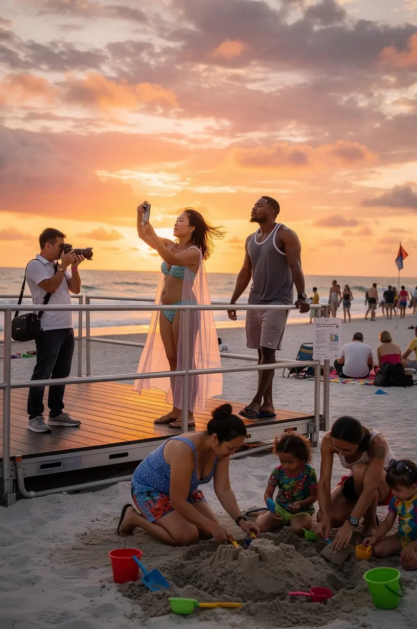 Временная панорамная смотровая площадка с посетителями, наслаждающимися видом на живописный американский пейзаж.